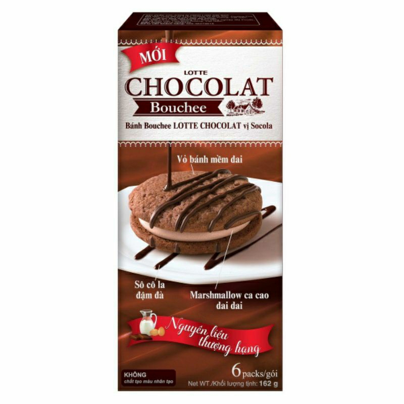 Bánh Lotte Chocolat Bouchee Vị Socola Hộp 6 Cái  - bánh mềm nhân marshmallow cacao lotte chocopie kẹo tết gói quà
