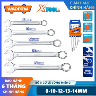 Bộ 5 cờ lê vòng miệng wadfow 8-14mm/10-19mm mạ bóng gồm 5 cờ lê được đóng gói bằng móc nhựa wsp1205 wsp1215
