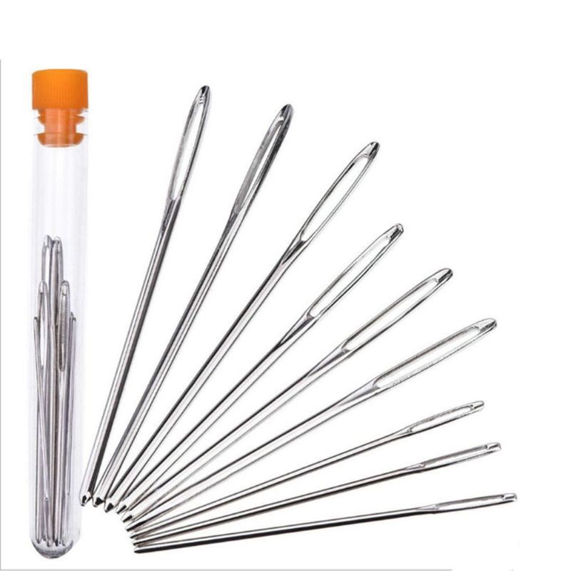 Set 9 kim khâu len mắt to bằng thép không gỉ tiện dụng có kèm hộp đựng