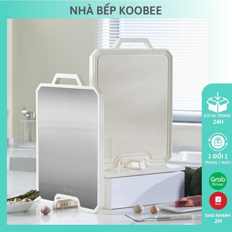 Thớt Inox 304 và nhựa kháng khuẩn cao cấp 2 mặt tích hợp đá mài dao kéo thông minh (NB68)