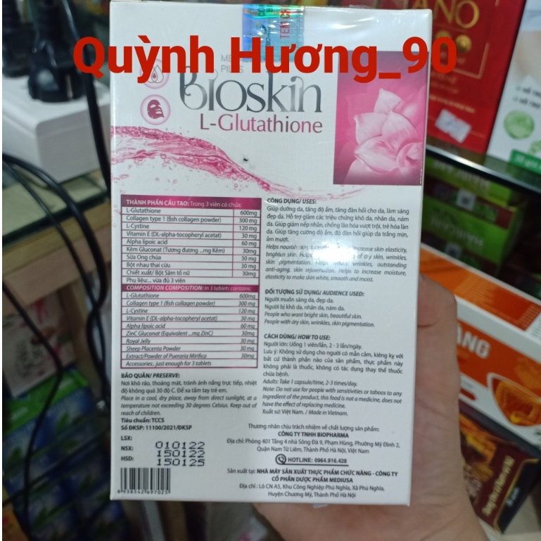 Viên uống BIOSKIN L-Glutathione lọ 30 viên giúp đẹp da chống lão hóa hiệu quả