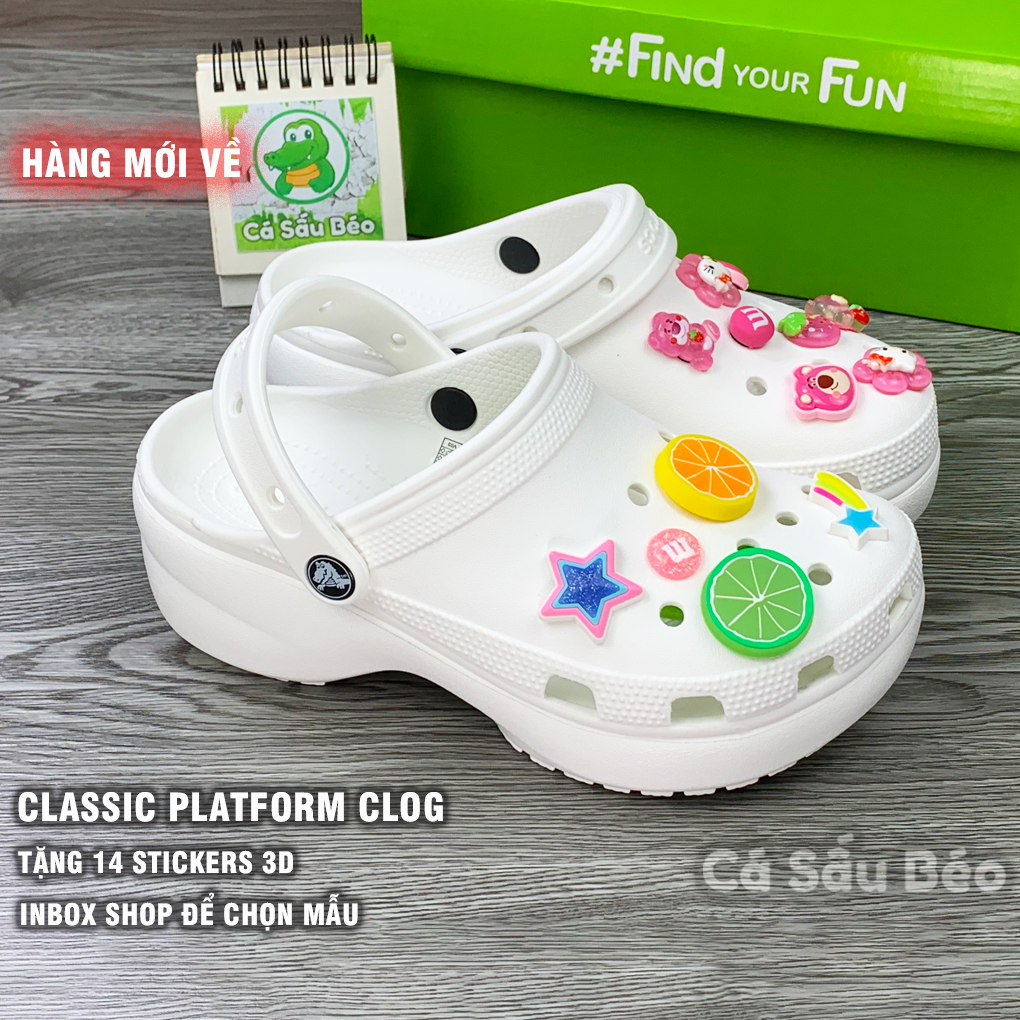 Dép sục cross classic platform full Trắng unisex đế cao 4.5cm tặng kèm 12 stickers 3D full tag độ hoàn thiện đỉnh cao
