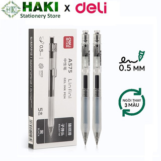 Bút bi nước HAKI mực gel bút bi bấm văn phòng Deli mực đen ngòi 0.5mm A575 đồ dùng học tập văn phòng phẩm B52