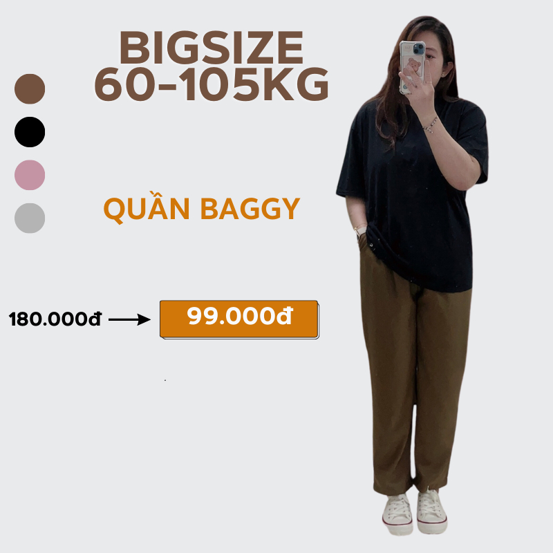 BIGSIZE Quần Baggy 50-105kg công sở, đi học vải lụa Mangoo thoáng mát (Mã 19)