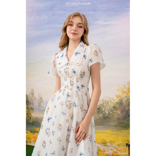 Rập giấy thiết kế, Rập đầm váy nữ midi dáng dài tiểu thư hãng lep cổ sen ly ôm eo tùng xoè xinh