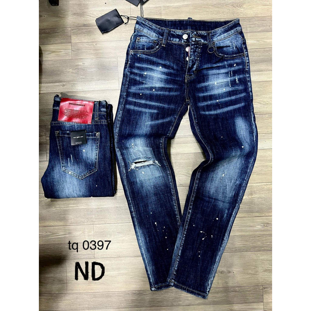 Quần Jean DSQ2 Xanh Đậm Vẩy Sơn Siêu Hot Quần Bò Vẩy Sơn Xanh Mài Thời Trang Chất Co Giãn Phối Loang Rách Gối CựcChất