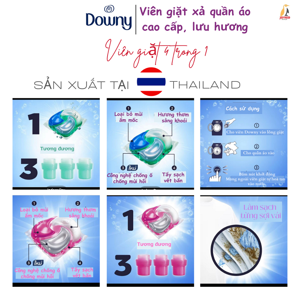 Viên giặt xả quần áo Downy/Surf/Perwoll lưu hương 4 trong 1 nhập khẩu Thái Lan/Anh/Tây Ban Nha