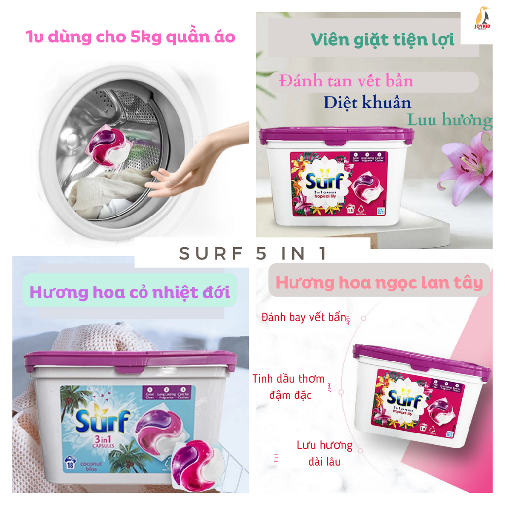 Viên giặt xả quần áo Downy/Surf/Perwoll lưu hương 4 trong 1 nhập khẩu Thái Lan/Anh/Tây Ban Nha