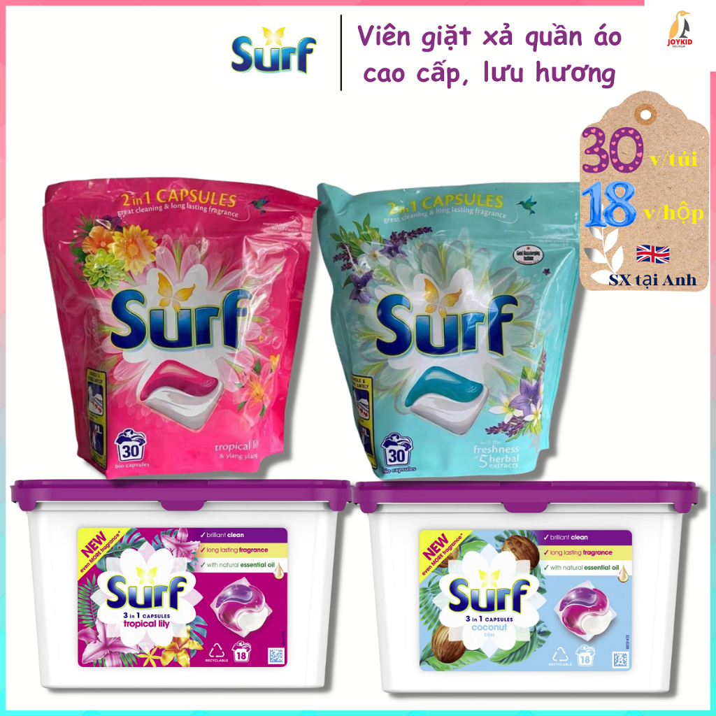 Viên giặt xả quần áo Downy/Surf/Perwoll lưu hương 4 trong 1 nhập khẩu Thái Lan/Anh/Tây Ban Nha