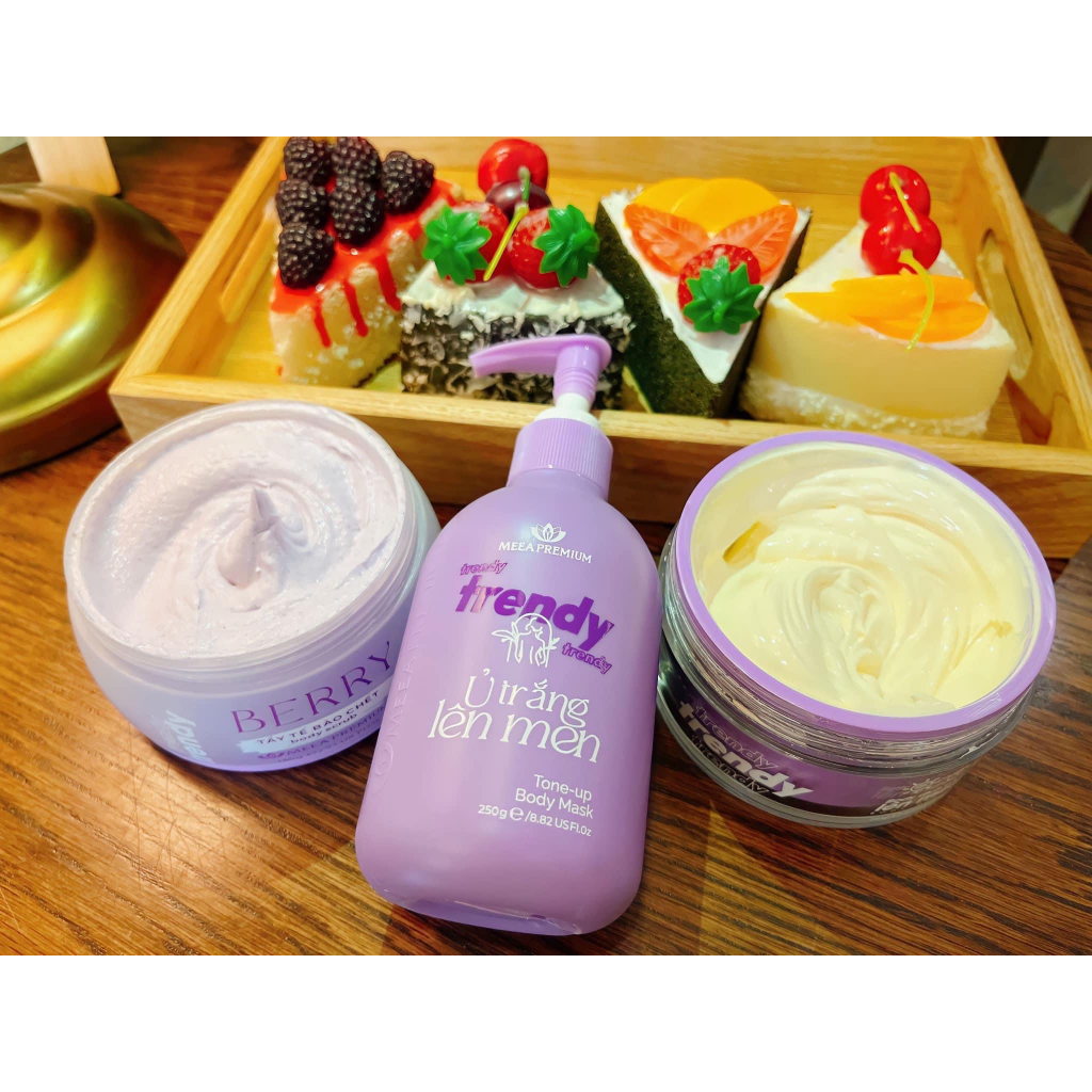 Combo Ủ Trắng Lên Men Trendy, Kem Body Trendy & Tẩy Tế Bào Chết Body Chính Hãng Meea Premium