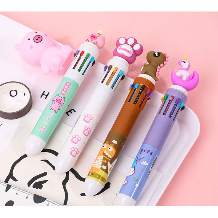 Bút bi 10 ngòi 10 màu mẫu hoạt hình cho bé