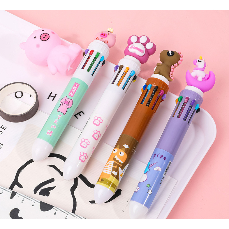 Bút bi 10 ngòi 10 màu mẫu hoạt hình cho bé