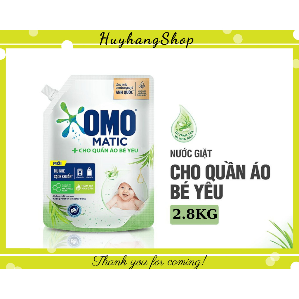 Nước giặt OMO Matic cho quần áo bé yêu dịu nhẹ sạch khuẩn túi 2.8 Kg| Huyhangshop
