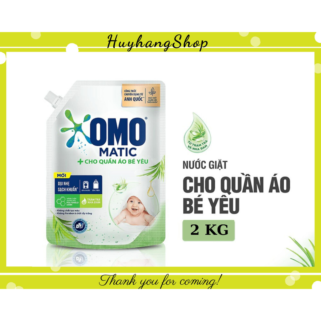 Nước giặt OMO Matic cho quần áo bé yêu dịu nhẹ sạch khuẩn túi 2 Kg