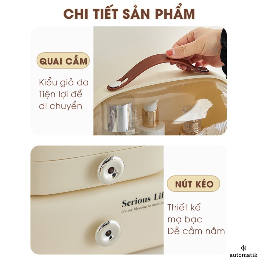 Hộp đựng mỹ phẩm có nắp trong suốt có quai xách hộp đựng son hộp đựng cọ tủ mỹ phẩm đa năng BOKI HOUSE