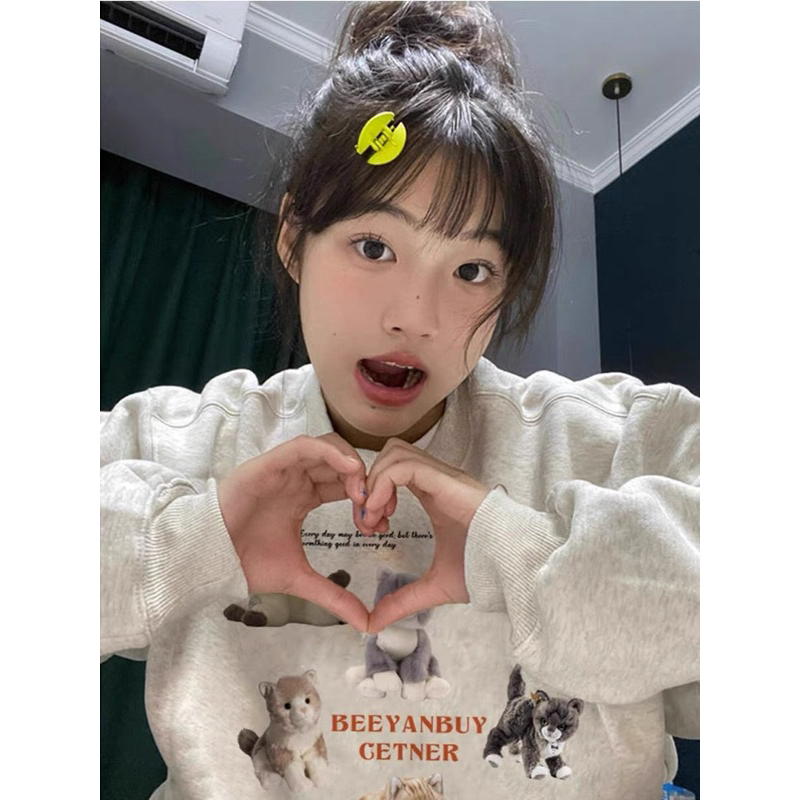 Áo Nỉ Sweater Mèo BEEYANBUY 🌸Áo Sweater Nữ Nỉ ngoại Form Rộng Ulzzang🌸