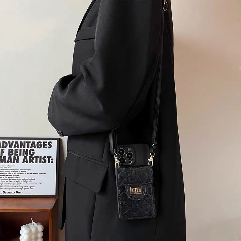 Ốp Lưng Ip Pro camera màu trắng - đen kèm túi ví đeo chéo có dây chỉnh dài ngắn - TENCASESHOP