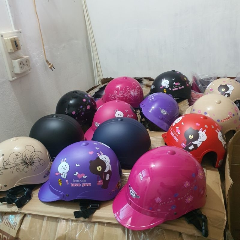 Mũ bảo hiểm nửa đầu thời trang - 3 lớp lót - dày dặn - nhiều màu - bảo hành 12 tháng giao tem ngẫu nhiên