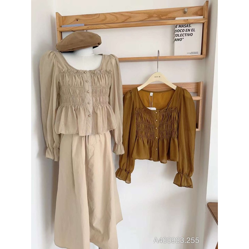 ÁO SOMI NỮ BOOSSTORE ÁO SOMI CỔ BÈO VOAN