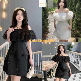 Đầm dự tiệc trễ vai phối bèo tơ nến 3 tầng công chúa dây đính đá CÓ MÚT NGỰC. váy thiết kế cổ yếm. ANIESHOP688