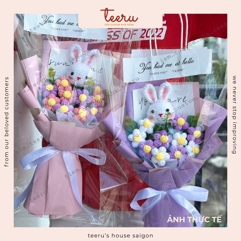 Hoa Len lưu ly, bó hoa len 5 CÁNH tặng tốt nghiệp, người yêu handmade  - Crochet Teeru's House