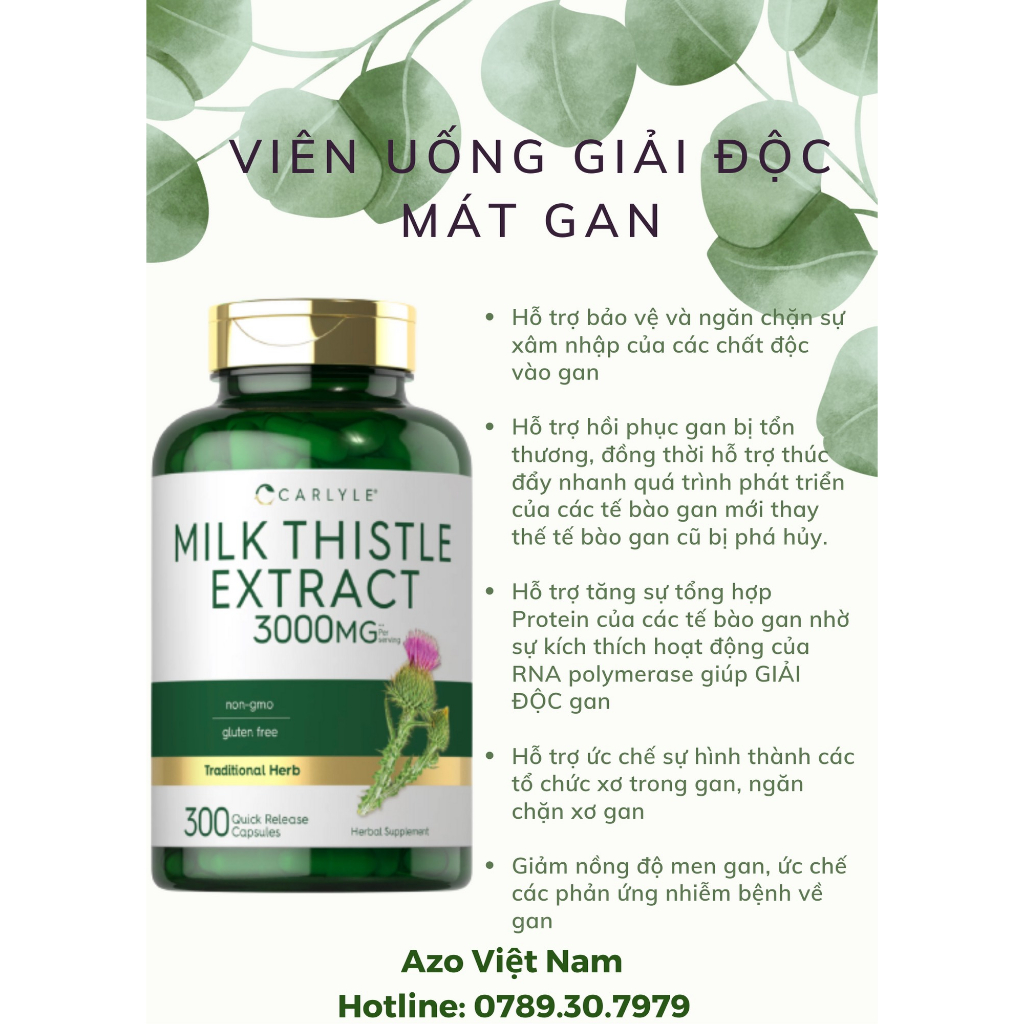 Viên Uống Giải Độc Gan, MÁT Gan PURITAN'S PRIDE Milk Thistle Extract 1000mg 90 viên
