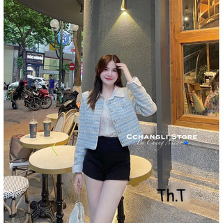 Áo khoác dạ tweed xanh