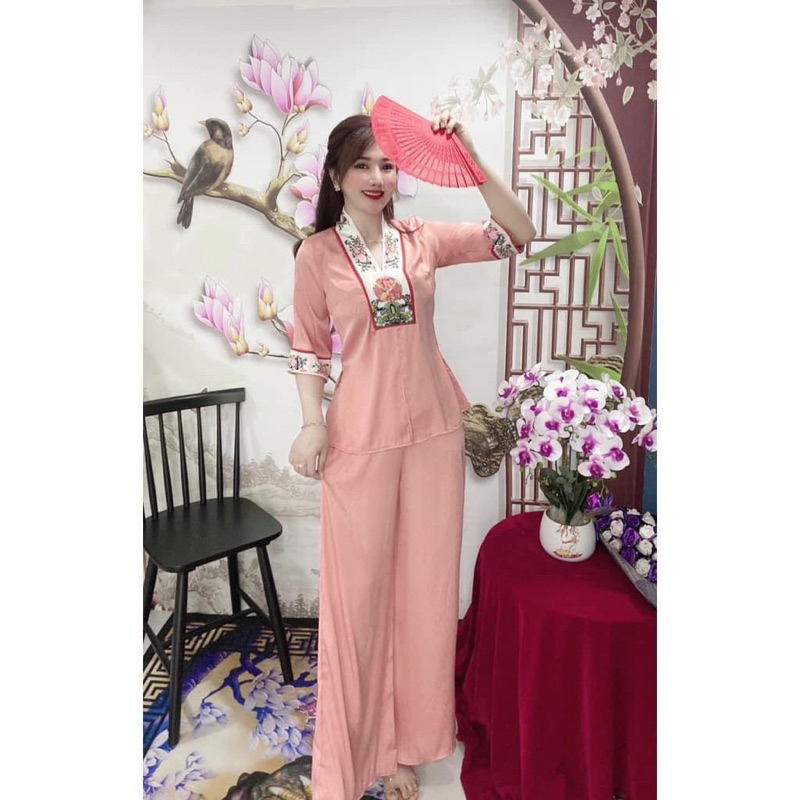 Set Lam Đi Chùa, Đi Lễ Phối Hoạ Tiết Cổ Tay - HN Closet