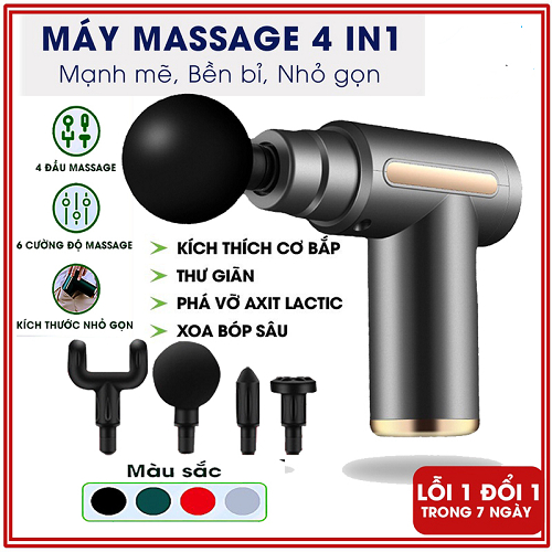 Máy massage cầm tay mini - Súng massage đấm lưng mát xa cổ vai gáy 4 đầu 6 chế độ, Máy massage cầm tay KM- 720