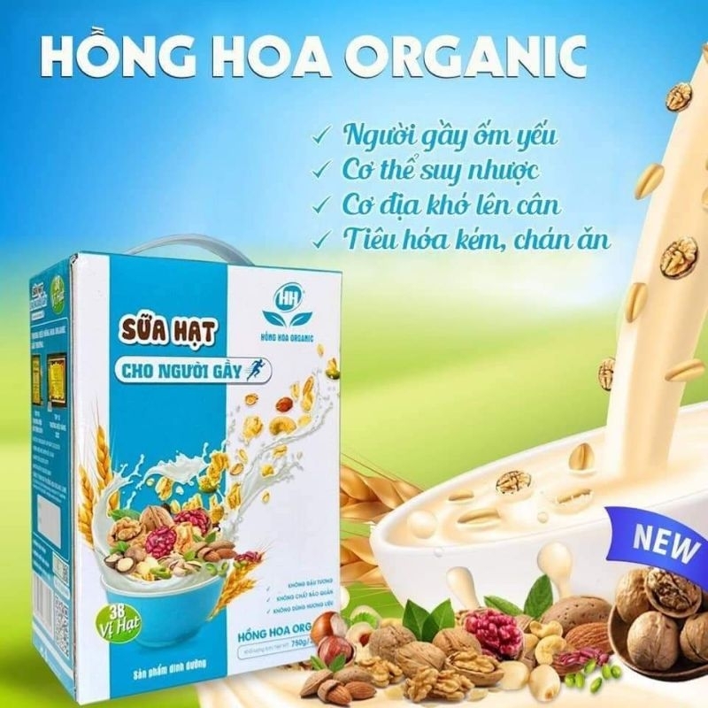 Sữa Hạt Tăng Cân Cho Người Gầy - Hồng Hoa Organic - Lên Cân Nhanh, Không Tích Nước, Không Tích Mỡ - Sử Dụng An Toàn