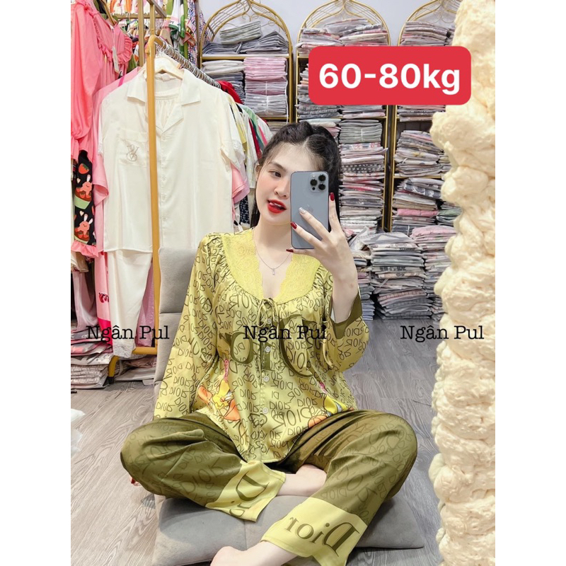 Xước tiểu thư tay dài quần dài cổ phối ren siêu dễ thương