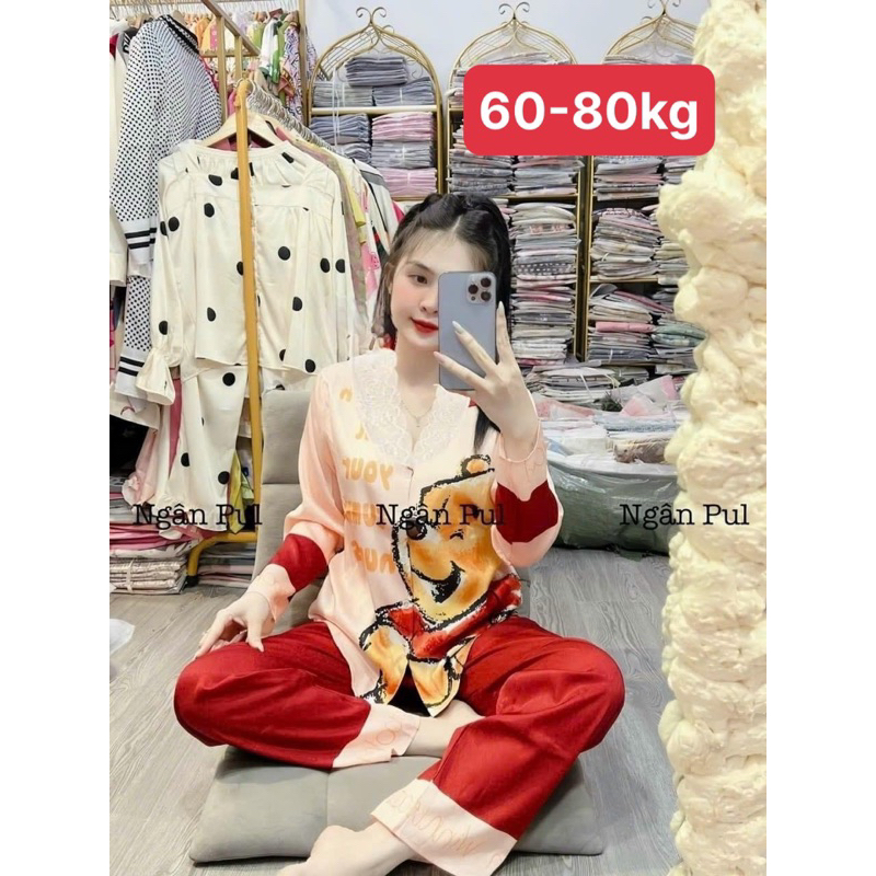 Xước tiểu thư tay dài quần dài cổ phối ren siêu dễ thương