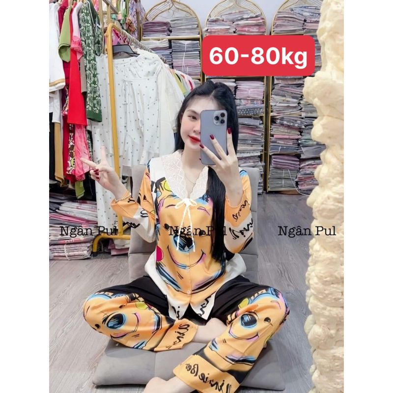 Xước tiểu thư tay dài quần dài cổ phối ren siêu dễ thương