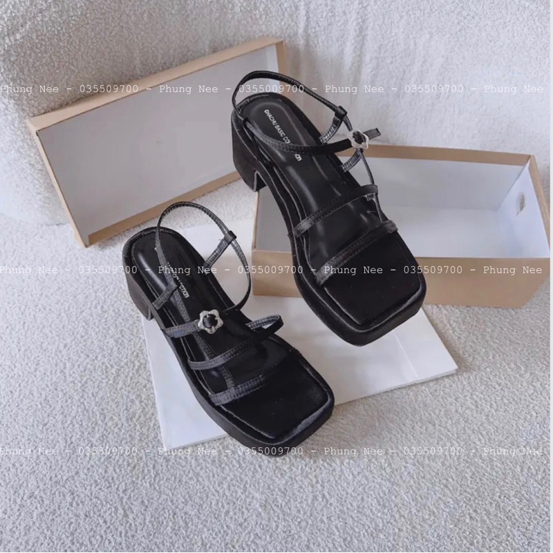 Giày sandal lụa quai mảnh  gót vuông cao 5cm mũi vuông hở mẫu mới