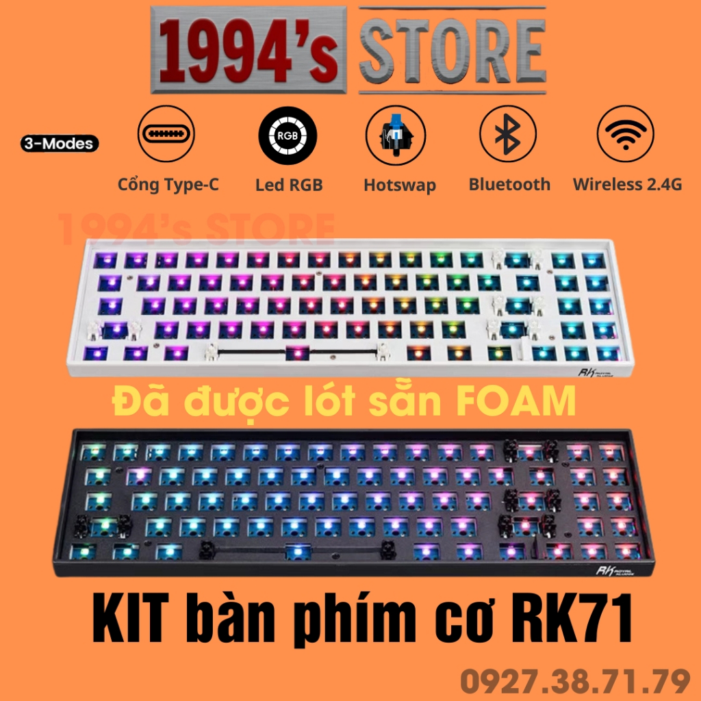 [SẴN] KIT Bàn phím cơ RK71 Led RGB - Đã LÓT FOAM sẵn - Bluetooth 5.1 | Wireless 2.4G | Dây Type C - Phần mềm Custom phím