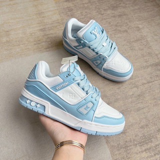 Giày lv trainer sneaker white blue lai au