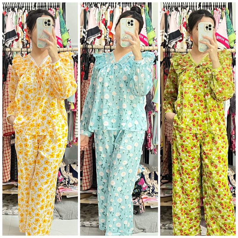 BỘ PIJAMA LỤA PHỐI TƠ CỔ V TK 2CE
