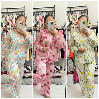 BỘ PIJAMA LỤA PHỐI TƠ CỔ V TK 2CE