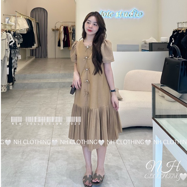 Váy nữ chân dập phối nơ đá sang chảnh,váy bầu mùa thu dự tiệc đi cưới chất vải mềm mịn mặc tôn dáng lịch sự