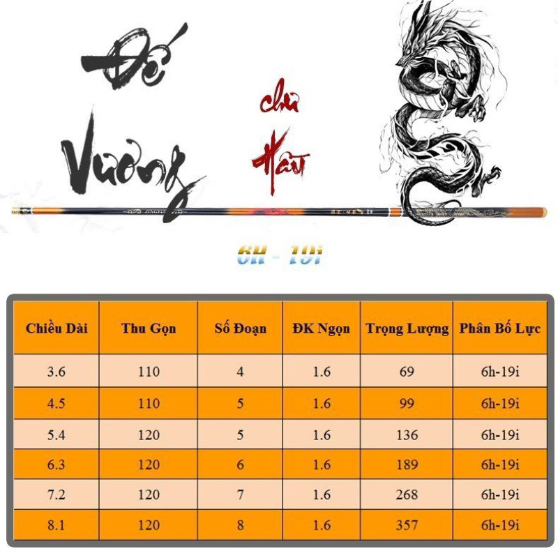 Cần Đế Vương chư Hầu 6H Tặng 1 ngọn phụ 1 túi đựng cần