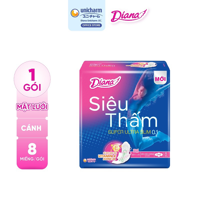 Băng vệ sinh Diana Siêu Siêu Mỏng 0.1 Siêu thấm 8 miếng/gói