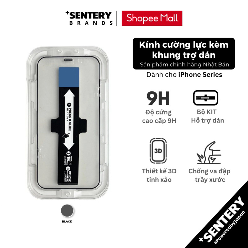 Kính Cường Lực Sentery [Dekey Japan] 9H Có Khung Trợ Dán Cho iPhone X/11/12/13/14 Series