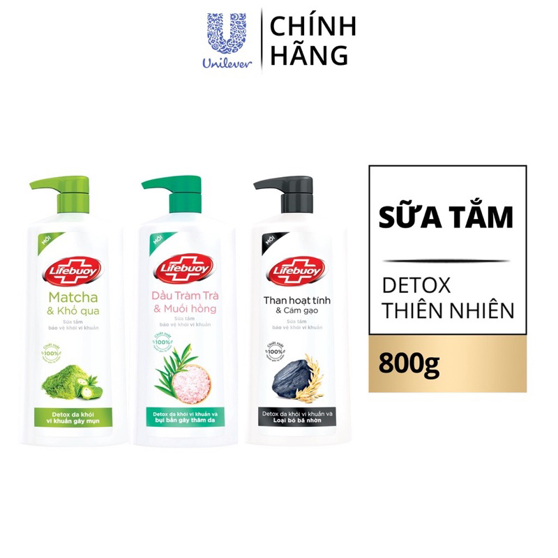 Sữa Tắm Lifebuoy 800gr Detox Và Sạch Sâu Khỏi Bụi Mịn Pm2.5 Detox 100% Từ Thiên Nhiên Diệt Khuẩn    [CHÍNH HÃNG CÔNG TY]