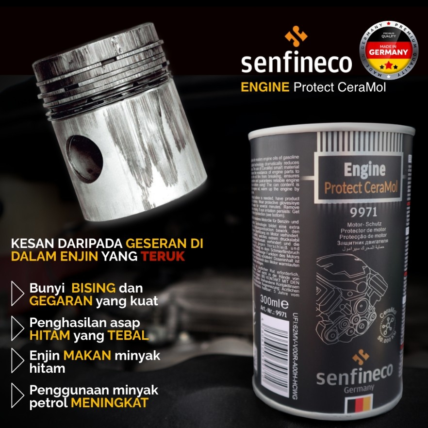 Senfineco 9971 Phụ Gia Nhớt Ô TÔ Cao Cấp Phủ Gốm Khôi Phục & Bảo Vệ Động Cơ Ceramol - Engine Protector Ceramol [300ml]