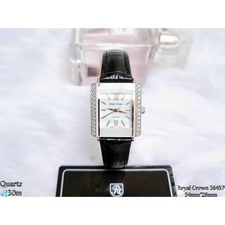 Đồng hồ nữ royal crown 3645 máy quartz mặt vuông dây da đen chính hãng