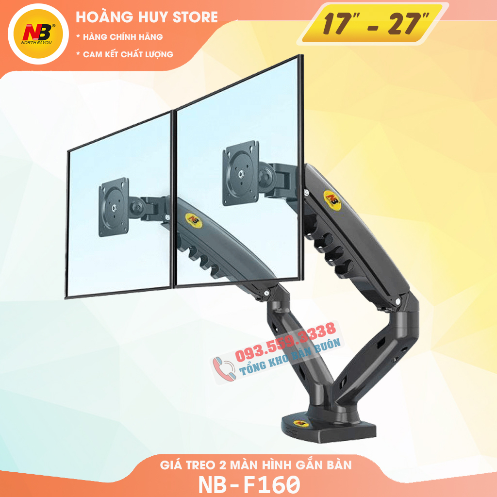 Giá treo / giá đỡ hai màn hình North Bayou NB F160 17– 27 inch - Kẹp Thành Bàn Xoay 360 Độ 