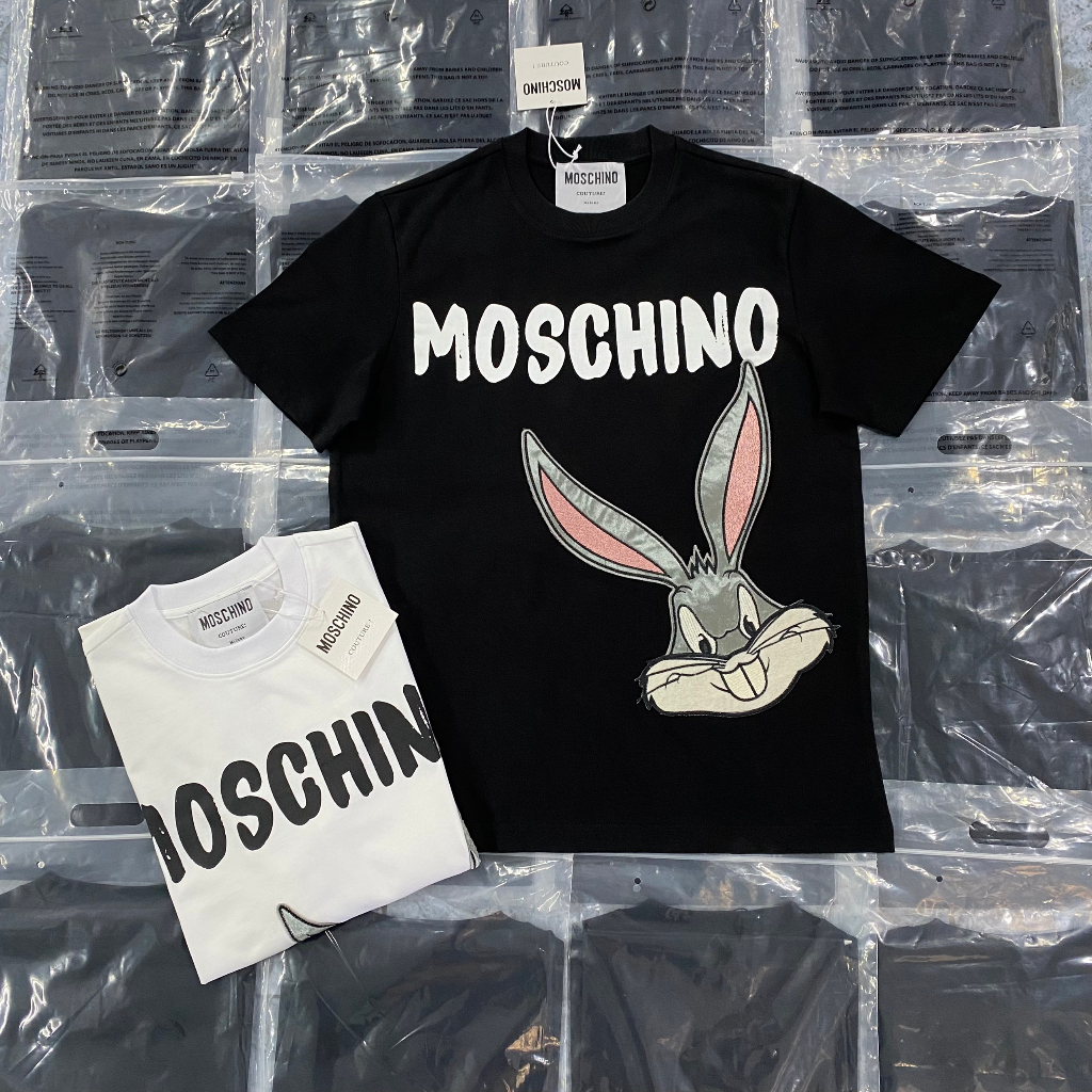 Áo  thun nam MosCh*no Premium Cotton dày dặn kết hợp họa tiết thỏ hottrend Hàng Siêu Cấp