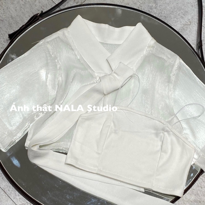 Áo hanbok hàn quốc kiểu croptop dễ thương kèm áo hai dây trong