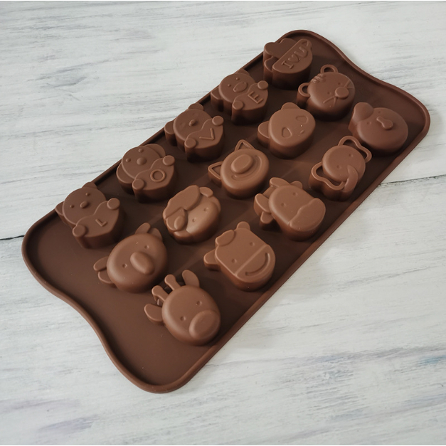 HCM-Khuôn Silicon 15 Hình Thú, Động Vật Dễ Thương Làm Socola, Thạch Rau câu, Pudding, Xà Bông CAKESHOP
