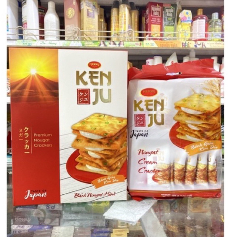 Bánh Quy Hành Nougat Kẹp Kem Kenju Richy Hộp 279g - túi 186g